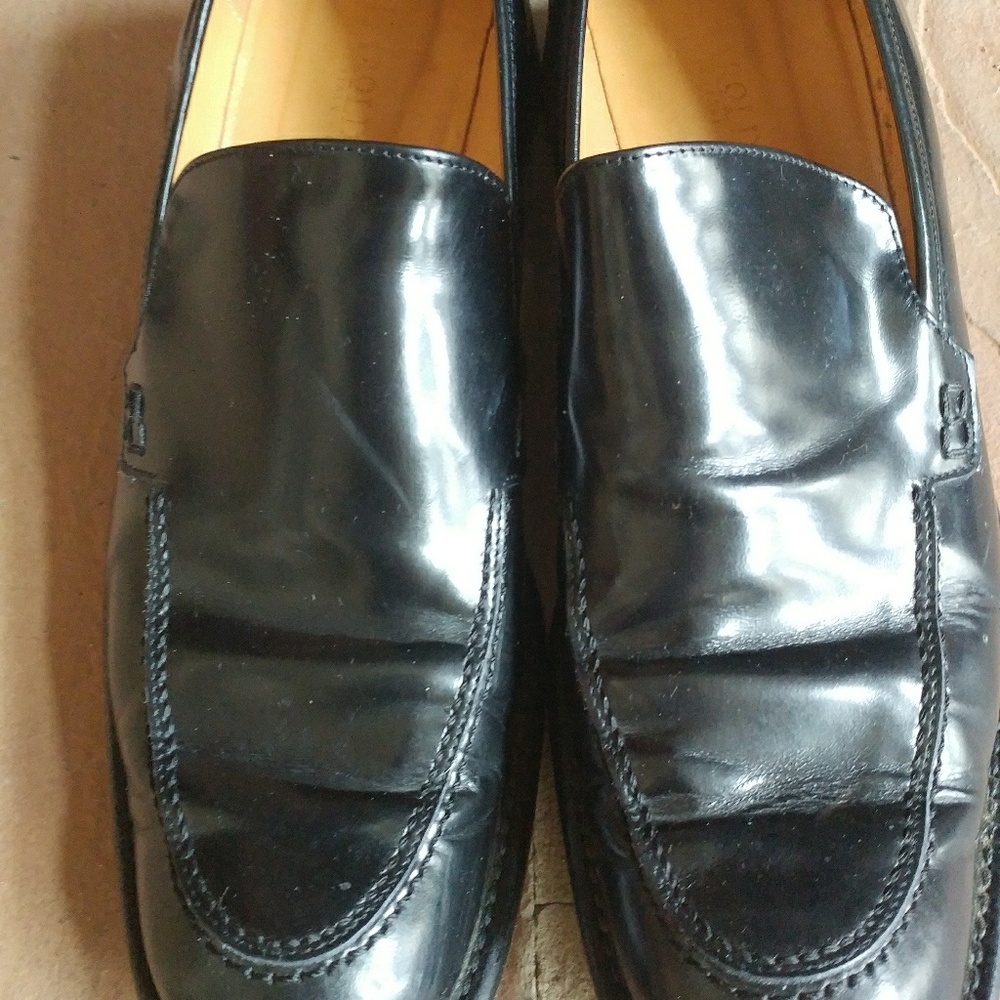 Black leather loafers